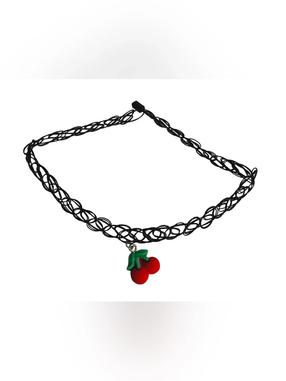 Black Tattoo Choker Necklace with Red Cherry Charm